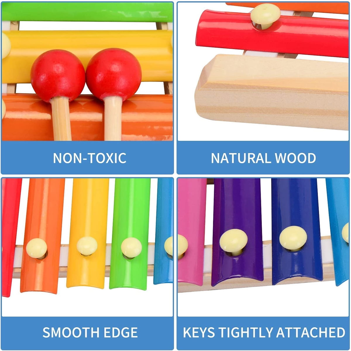 Fixdono Wooden Xylophone Children's Musical Instruments Toy, Wooden 8 Keys Hand Knock with Mallets Preschool Educational Toys, Great Gift for Kids Girls and Boys Toddlers Ages 3+