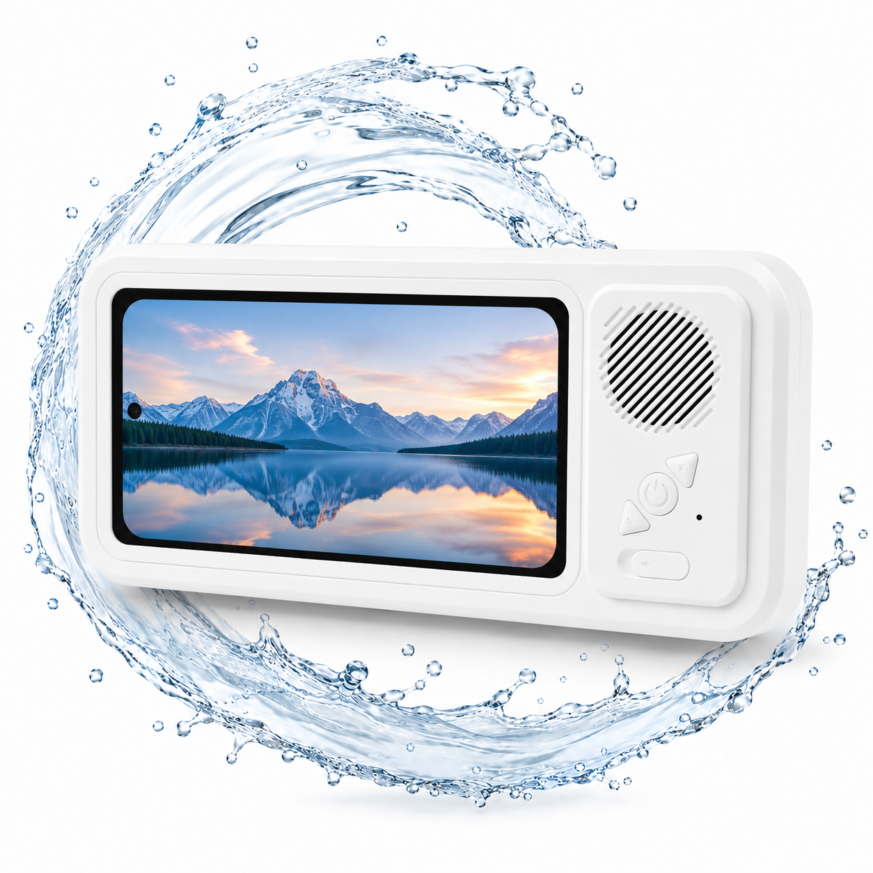 CreWear Shower Phone Holder with Speaker, Bluetooth 5.2 Waterproof Bathroom Phone Stand, White