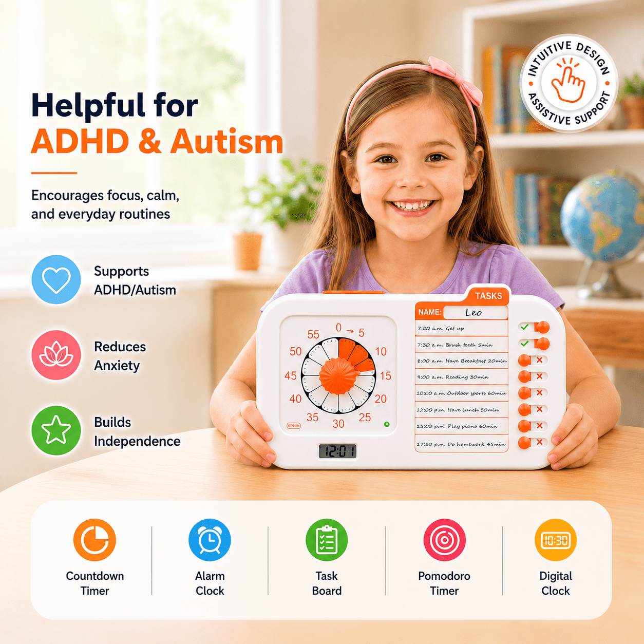 3-in-1 Task Timer, Visual Timer for Kids, ADHD Timer with Planing Board for Students and Adults, Dry Erase Board ＆ Daily Chore Chart for Home,School,Classroom, ADHD, Autism Time Management Tool