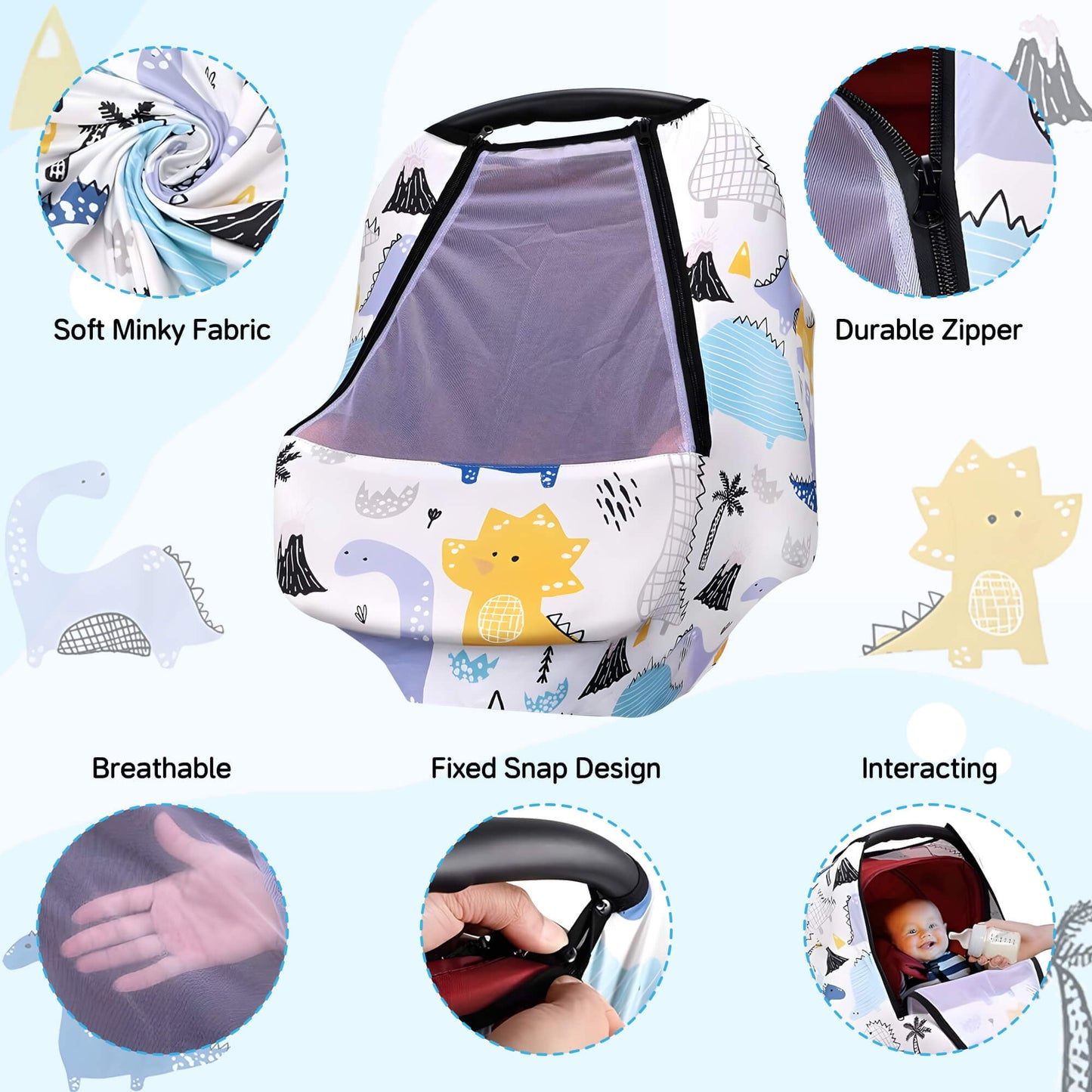 CreWear Car Seat Cover Baby with Zipper Peeping Window, Universal Fit for Boys and Girls