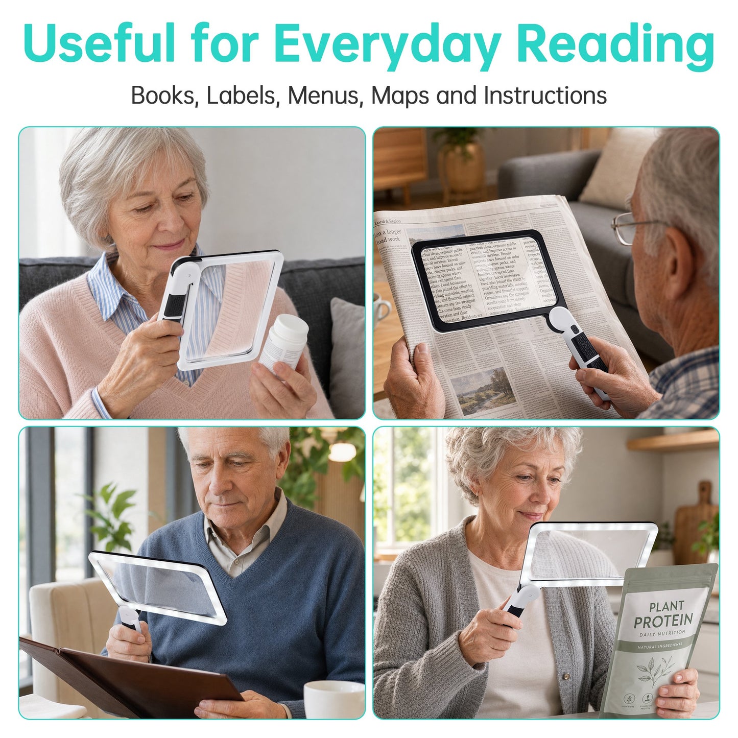 Magnifying Glass with Light, Handheld Full Page Magnifier for Reading, Large Folding Lighted Magnifier for Seniors