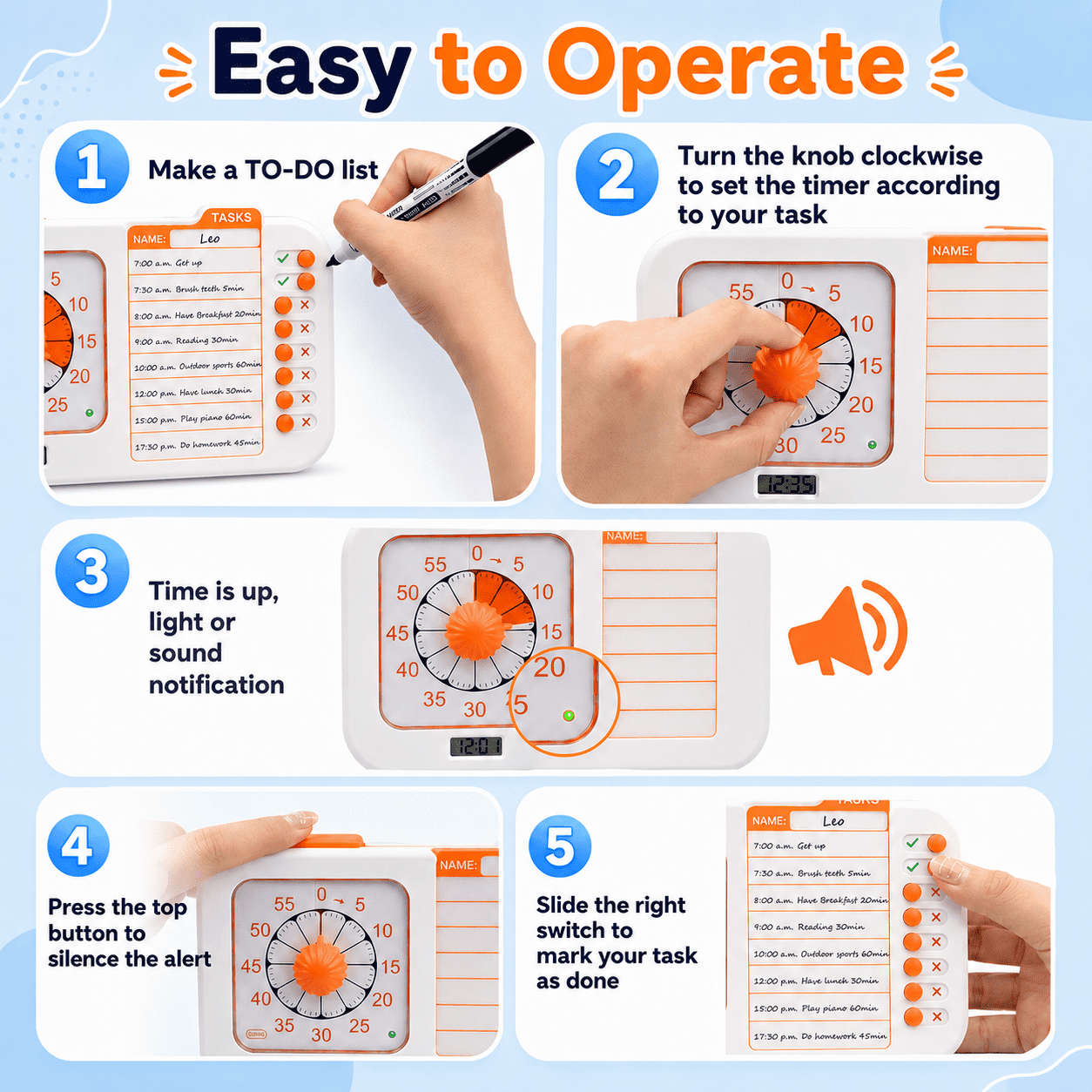 3-in-1 Task Timer, Visual Timer for Kids, ADHD Timer with Planing Board for Students and Adults, Dry Erase Board ＆ Daily Chore Chart for Home,School,Classroom, ADHD, Autism Time Management Tool
