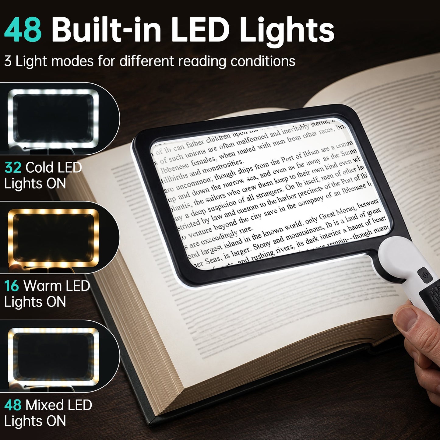 Magnifying Glass with Light, Handheld Full Page Magnifier for Reading, Large Folding Lighted Magnifier for Seniors