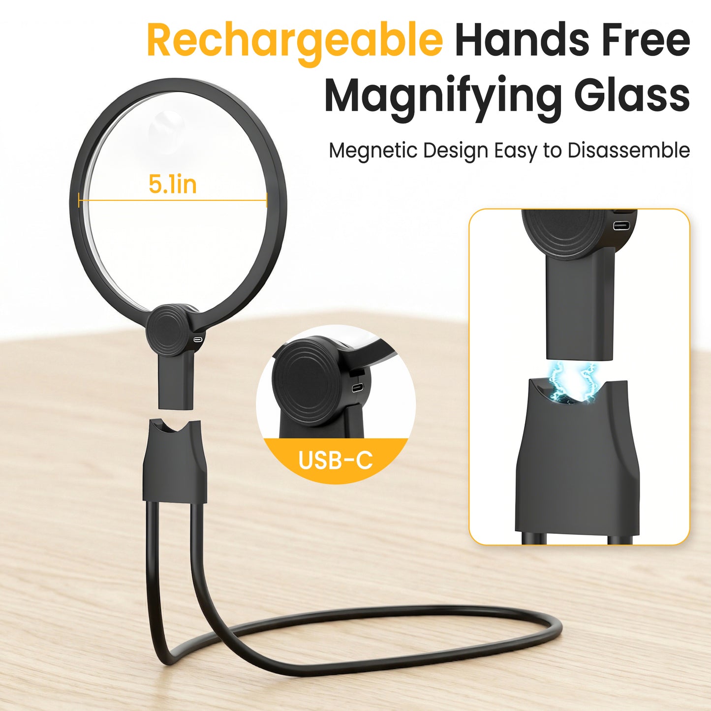 Hands Free Magnifying Glass with Light for Close Work, Reading, Sewing, Knitting, Magnifier for Seniors & Low Vision