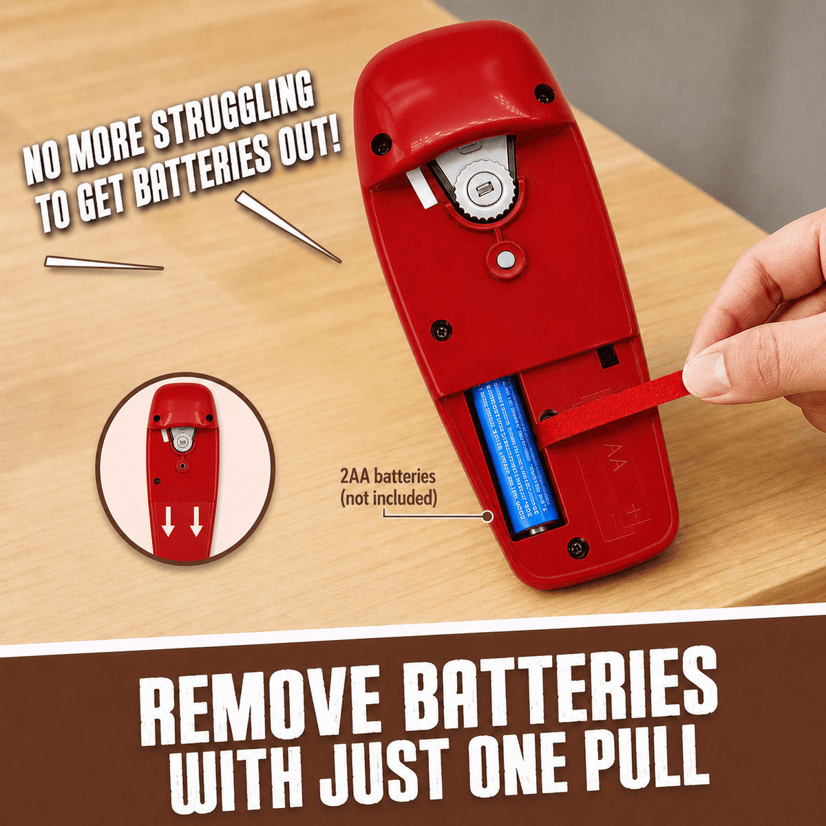 Electric Can Opener, Hands-Free, Smooth Edge, Battery Powered for All Round Cans, Red