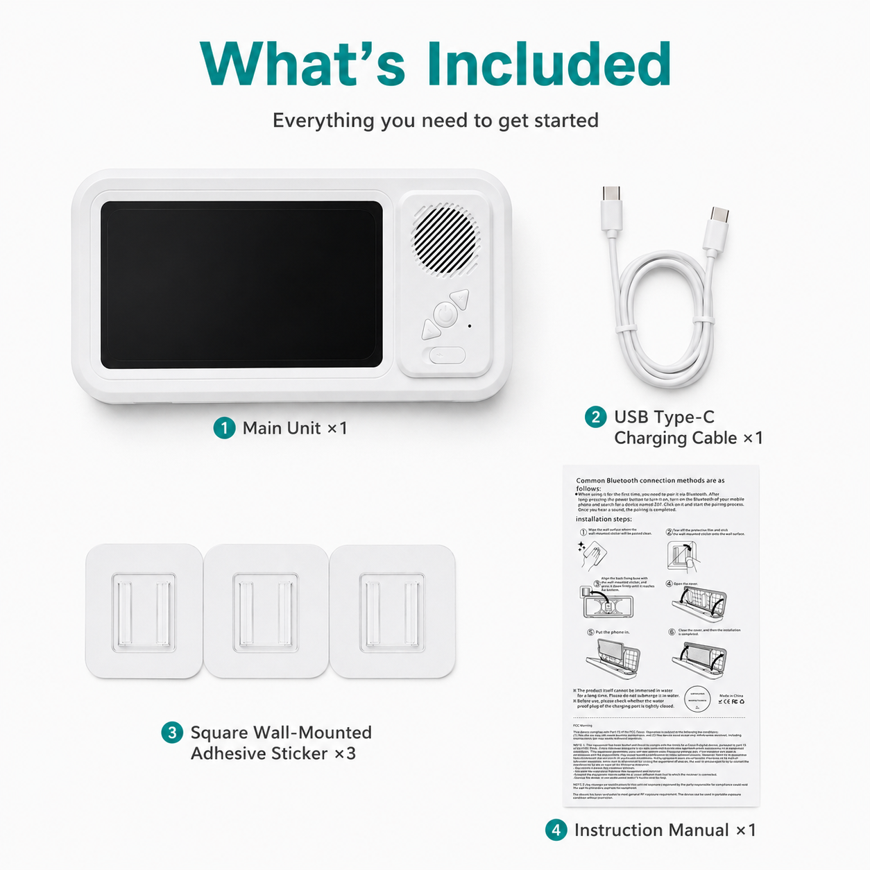 CreWear Waterproof Shower Phone Holder with Bluetooth Speaker, Bathroom Wall Mount Phone Case, IPX5 Clear Touch Window, Fits Phones Under 7 in, White