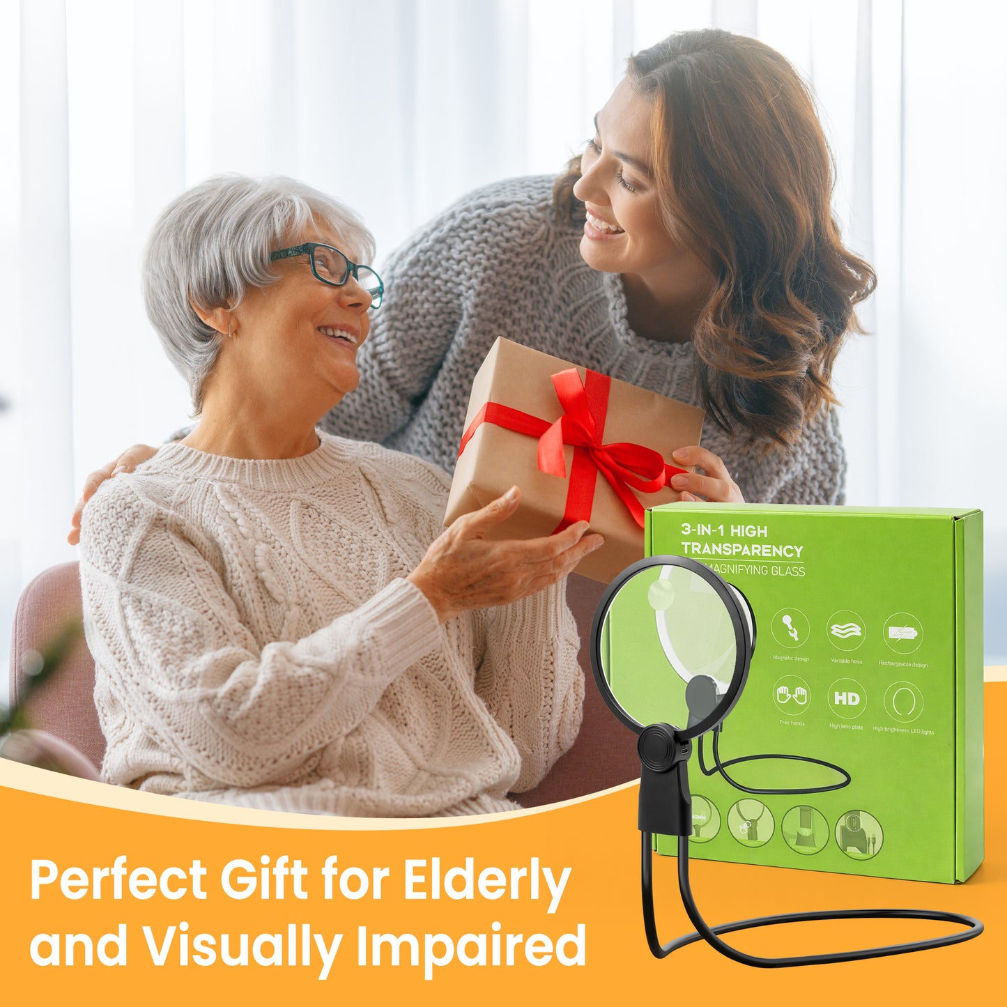 Hands Free Magnifying Glass with Light for Close Work, Reading, Sewing, Knitting, Magnifier for Seniors & Low Vision