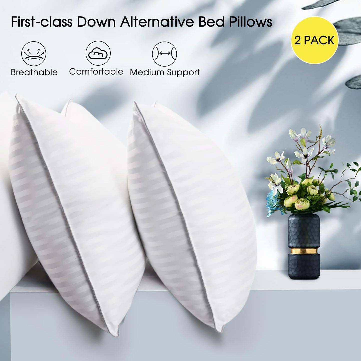 King Size Bed Pillow - 2 Pack Hotel Collection Super Soft Down Alternative Pillow for Sleeping, 20x36 Inches