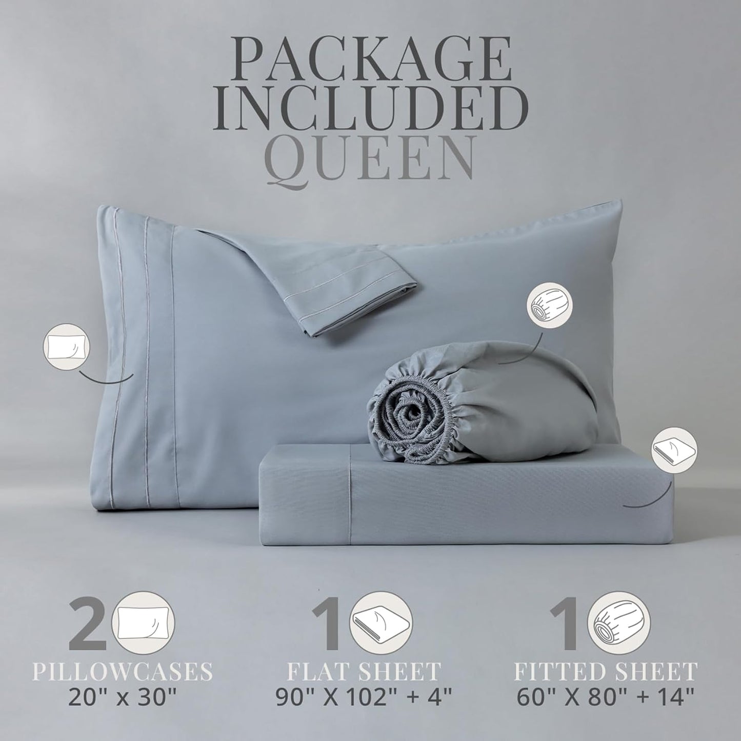 Queen Bed Sheet Set, Super Soft Microfiber Luxury 4 Piece Bedding Sheets & Pillowcases