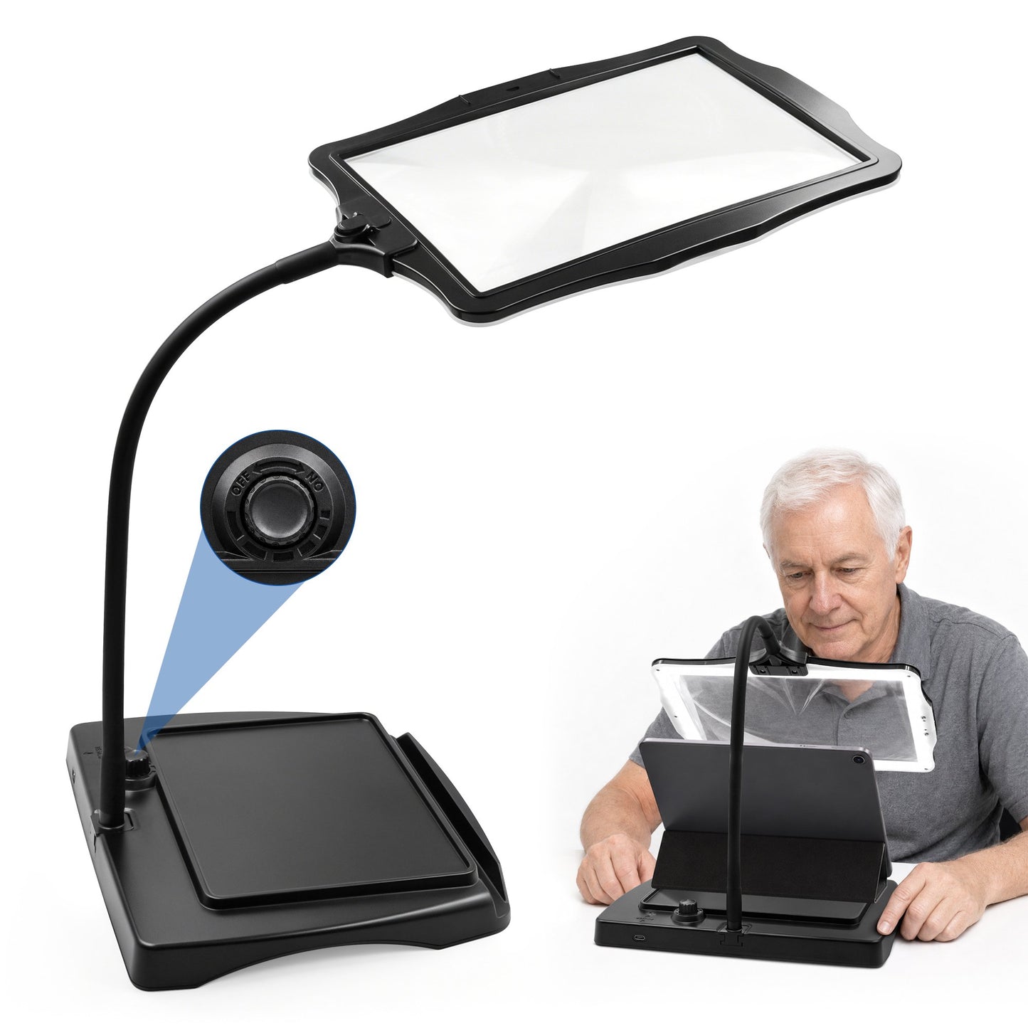 Magnifying Glass with Light and Stand, Large Hands-Free Magnifying Lamp with 360° Flexible Gooseneck for Reading, Sewing, Knitting, Repairs and Crafts
