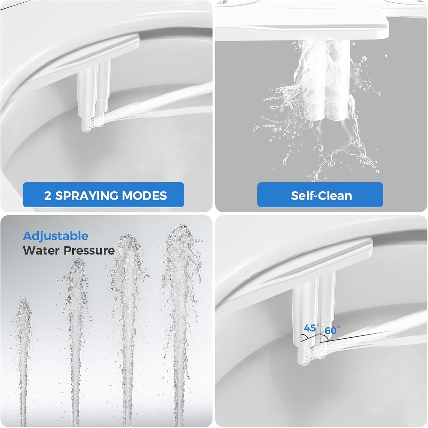 Upgrade Bidet Attachment for Toilet Seat, Adjustable Angle＆Water Pressure, Non-Electric Bidet Attachment for Feminine & Rear Wash, Fresh Cold Water Bidet Toilet Seat Attachment B020