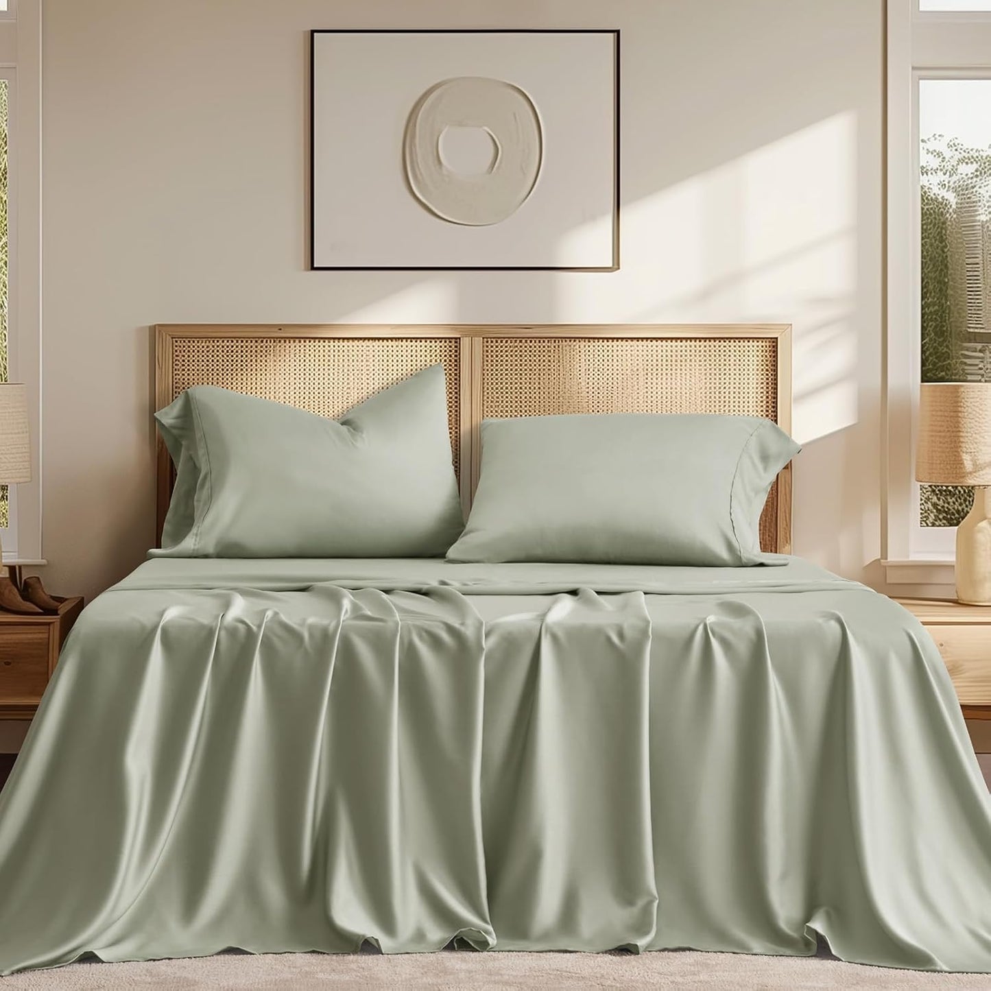 Sheet Set King Size 4 Pieces，Soft Cooling Bed Sheets for Hot Sleepers