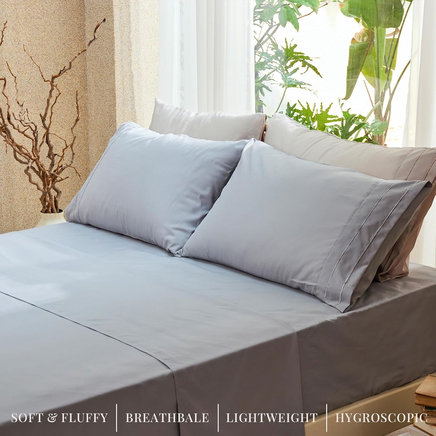 Queen Bed Sheet Set, Super Soft Microfiber Luxury 4 Piece Bedding Sheets & Pillowcases