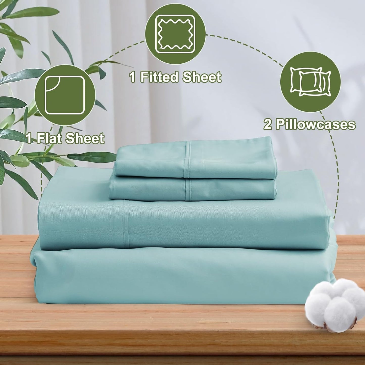 4 Pieces Silky and Breathable Bed Sheets with Deep Pocket
