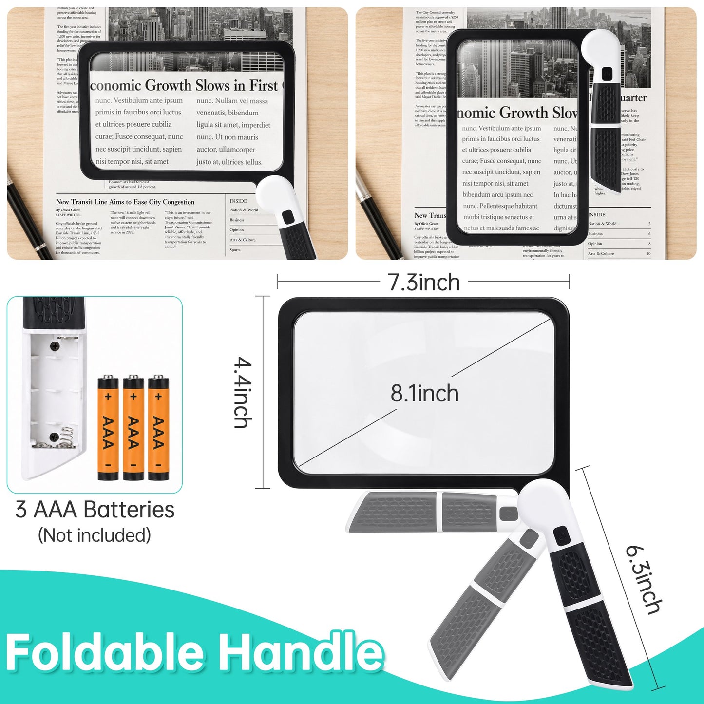 Magnifying Glass with Light, Handheld Full Page Magnifier for Reading, Large Folding Lighted Magnifier for Seniors