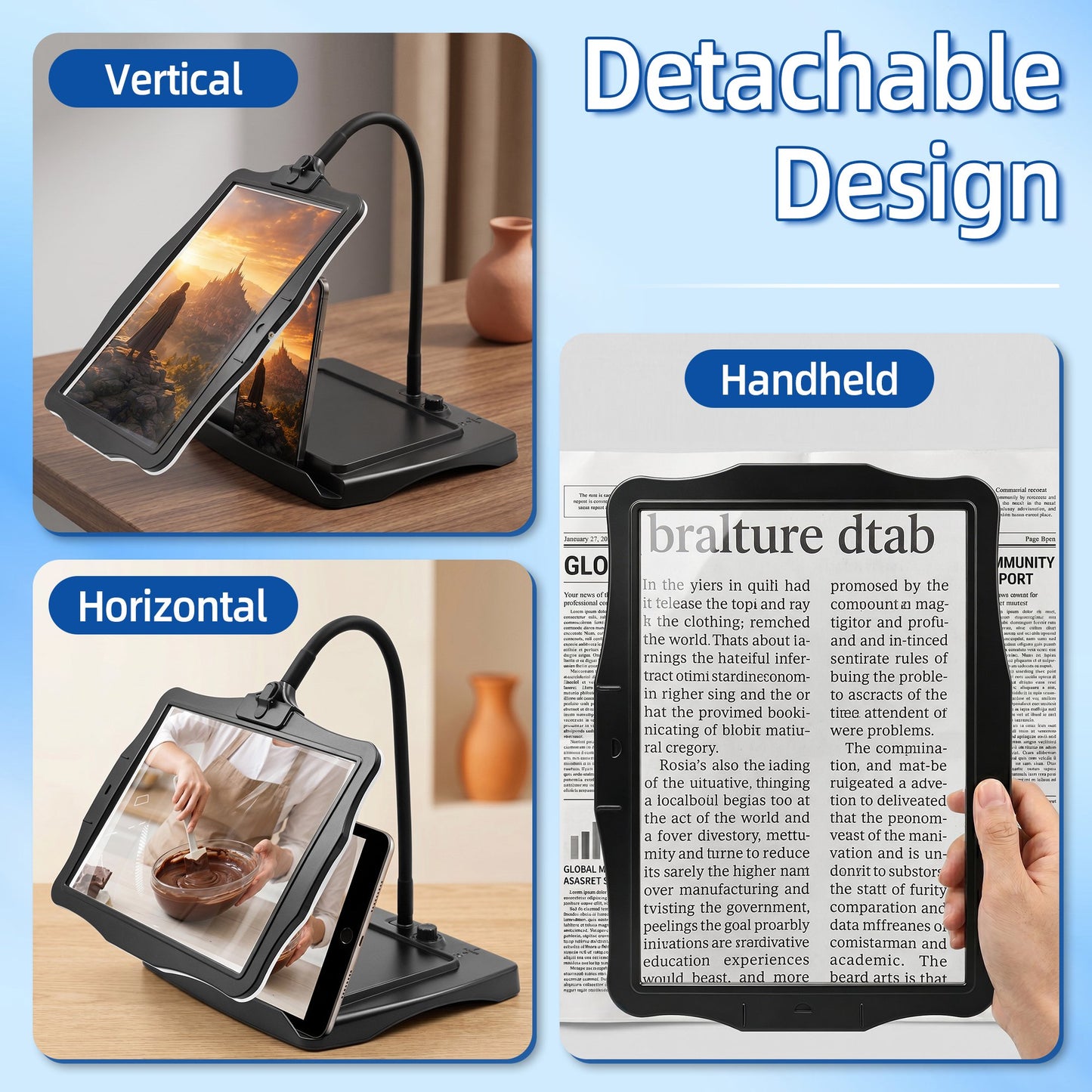 Magnifying Glass with Light and Stand, Large Hands-Free Magnifying Lamp with 360° Flexible Gooseneck for Reading, Sewing, Knitting, Repairs and Crafts