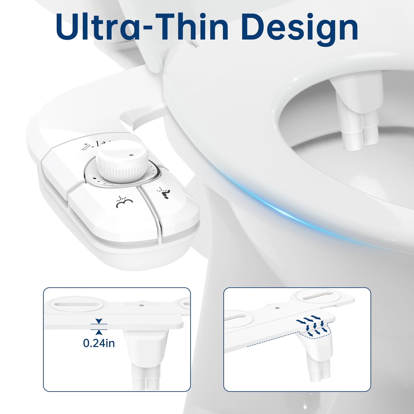 Bidet Attachment for Toilet, Self Cleaning Dual Nozzles, Adjustable Water Pressure, Feminine & Rear Wash, Non-Electric Fresh Water Bidet Toilet Seat Attachment B017