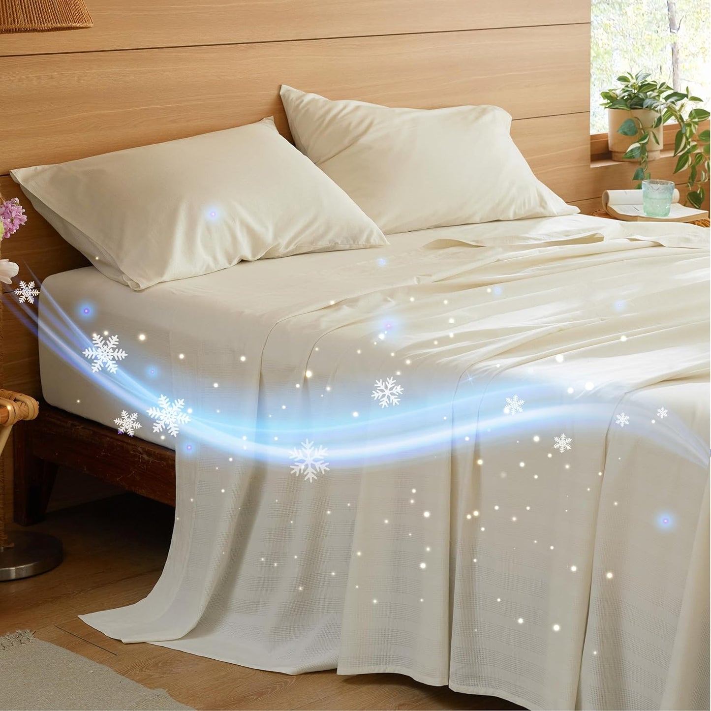Cooling Sheets for Hot Sleepers, Lyocell Cotton Queen Size Sheets, Temperature Regulating, GentleSoft™ & Breathable, Deep Pocket, 4 Pieces