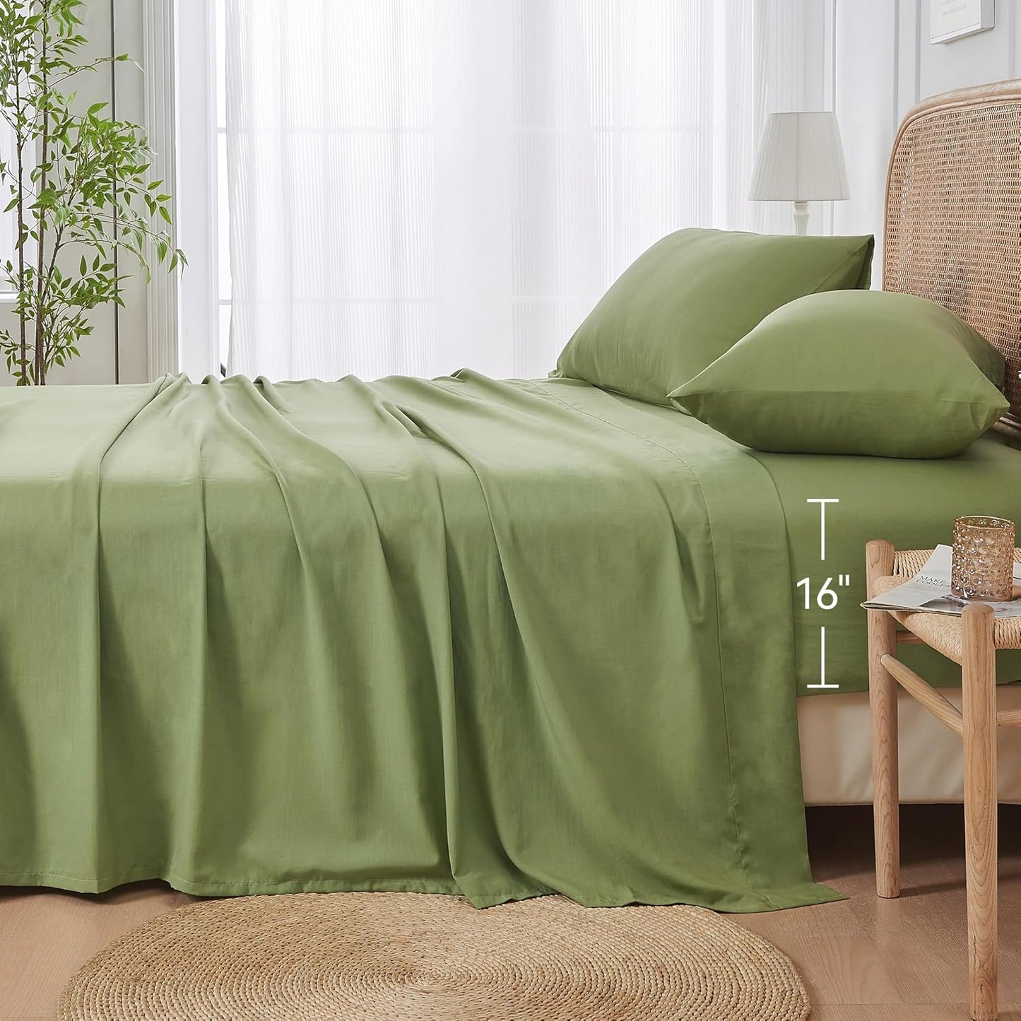 4 Pieces Cooling Queen Sheets Set, Breathable & Wrinkle Free - 16" Deep Pockets Bedding Sheets & Pillowcases