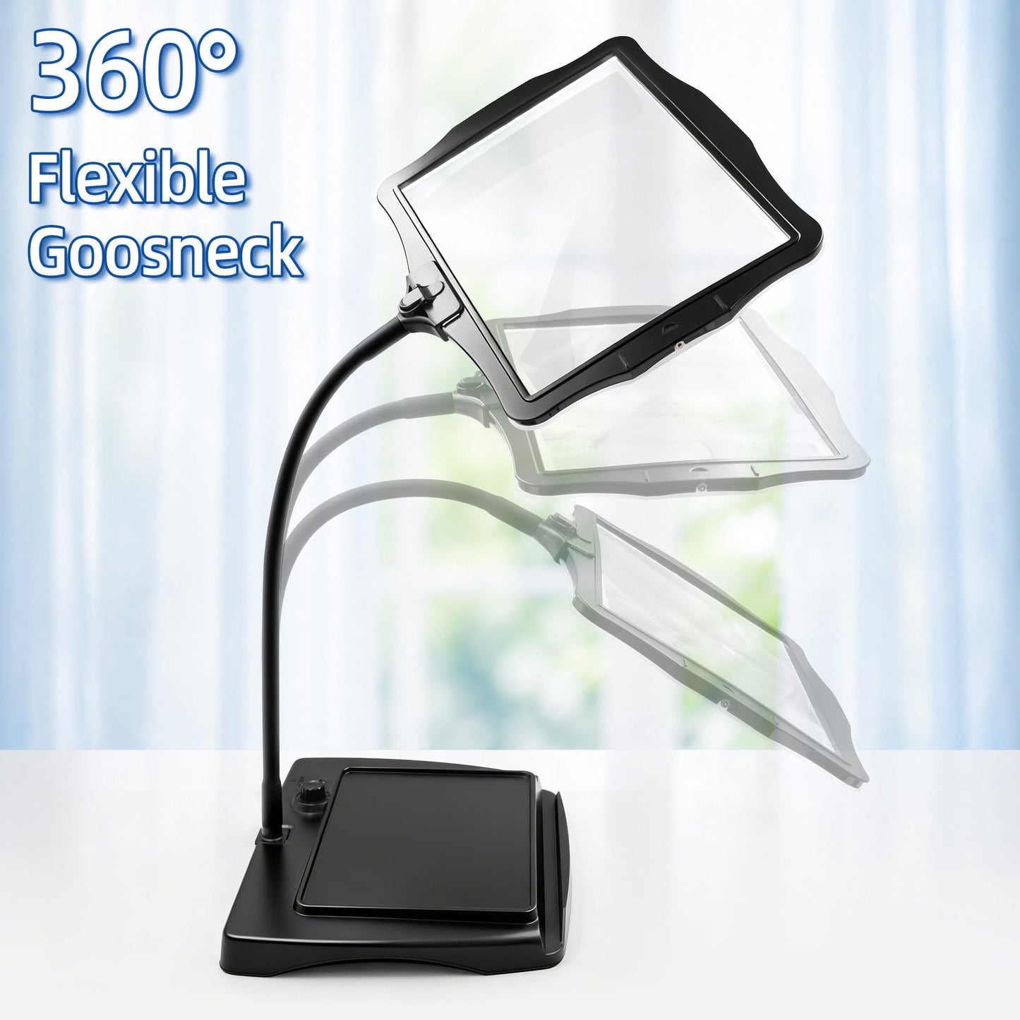 Magnifying Glass with Light and Stand, Large Hands-Free Magnifying Lamp with 360° Flexible Gooseneck for Reading, Sewing, Knitting, Repairs and Crafts