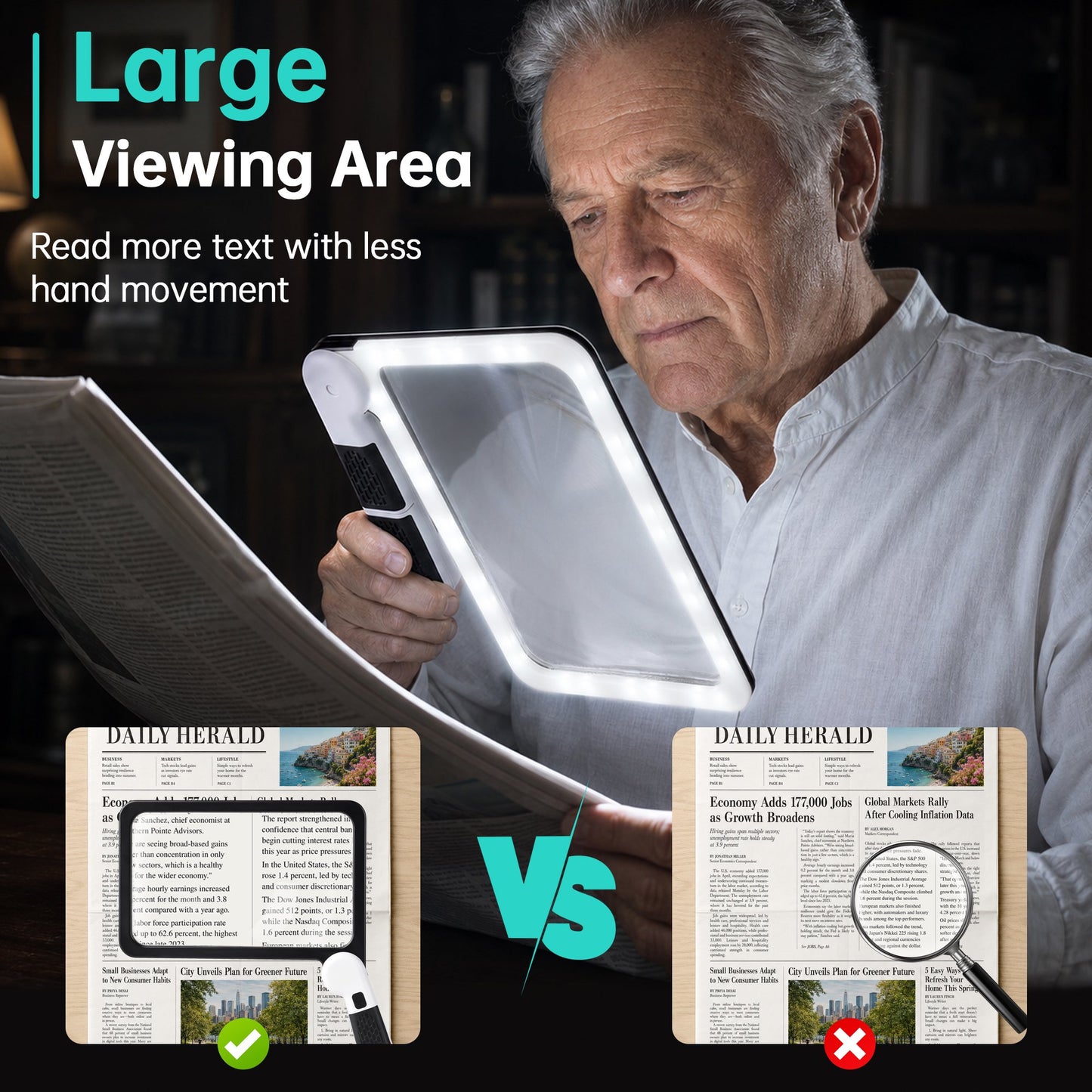 Magnifying Glass with Light, Handheld Full Page Magnifier for Reading, Large Folding Lighted Magnifier for Seniors