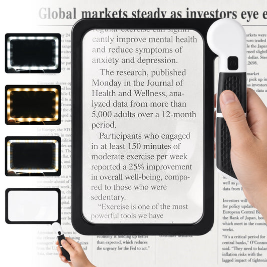 Magnifying Glass with Light, Handheld Full Page Magnifier for Reading, Large Folding Lighted Magnifier for Seniors