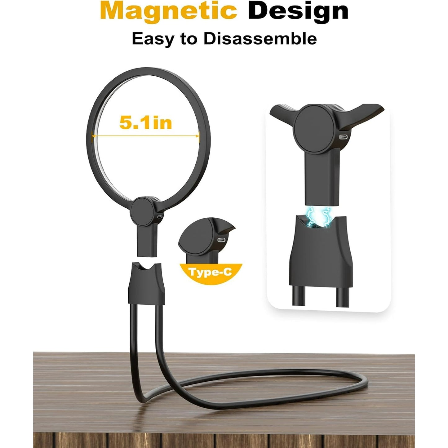 Hands Free Magnifying Glass with Light for Close Work, Reading, Sewing, Knitting, Magnifier for Seniors & Low Vision
