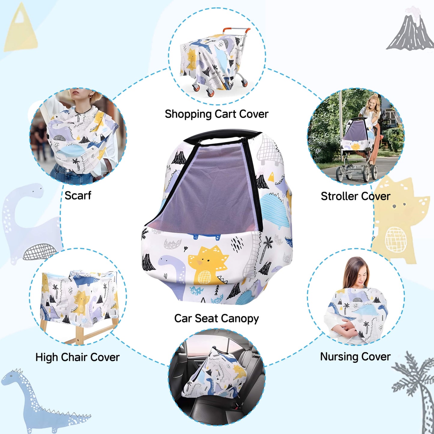 CreWear Car Seat Cover Baby with Zipper Peeping Window, Universal Fit for Boys and Girls