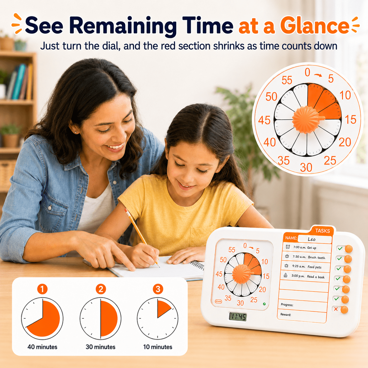 3-in-1 Task Timer, Visual Timer for Kids, ADHD Timer with Planing Board for Students and Adults, Dry Erase Board ＆ Daily Chore Chart for Home,School,Classroom, ADHD, Autism Time Management Tool