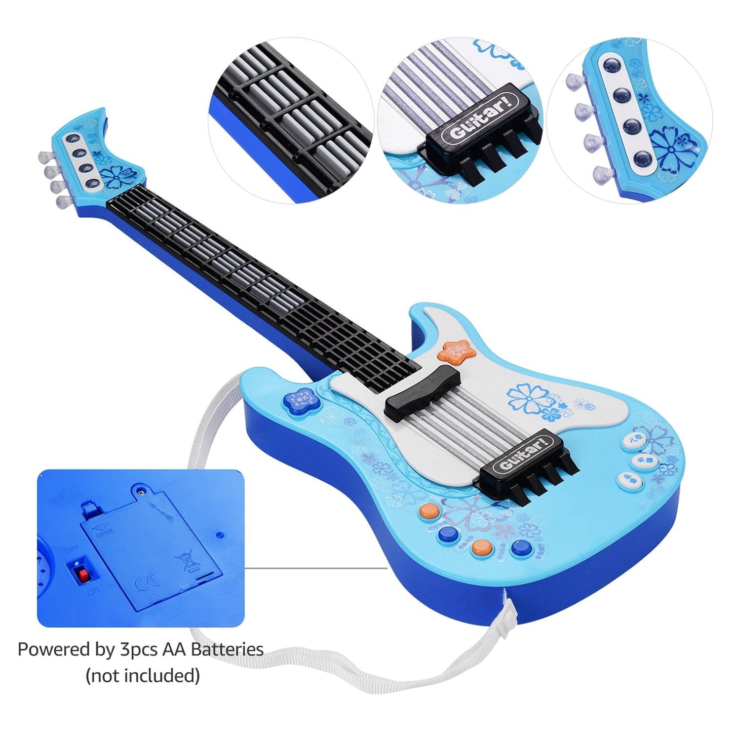 Kids Little Guitar,Kids Guitar for Boys with Rhythm Lights and Sounds,Fun Baby Educational Musical Instruments,Fixdono Music Electric Guitar Toy for Toddlers Children 3 4 5 Year Old Boys Girls,Blue