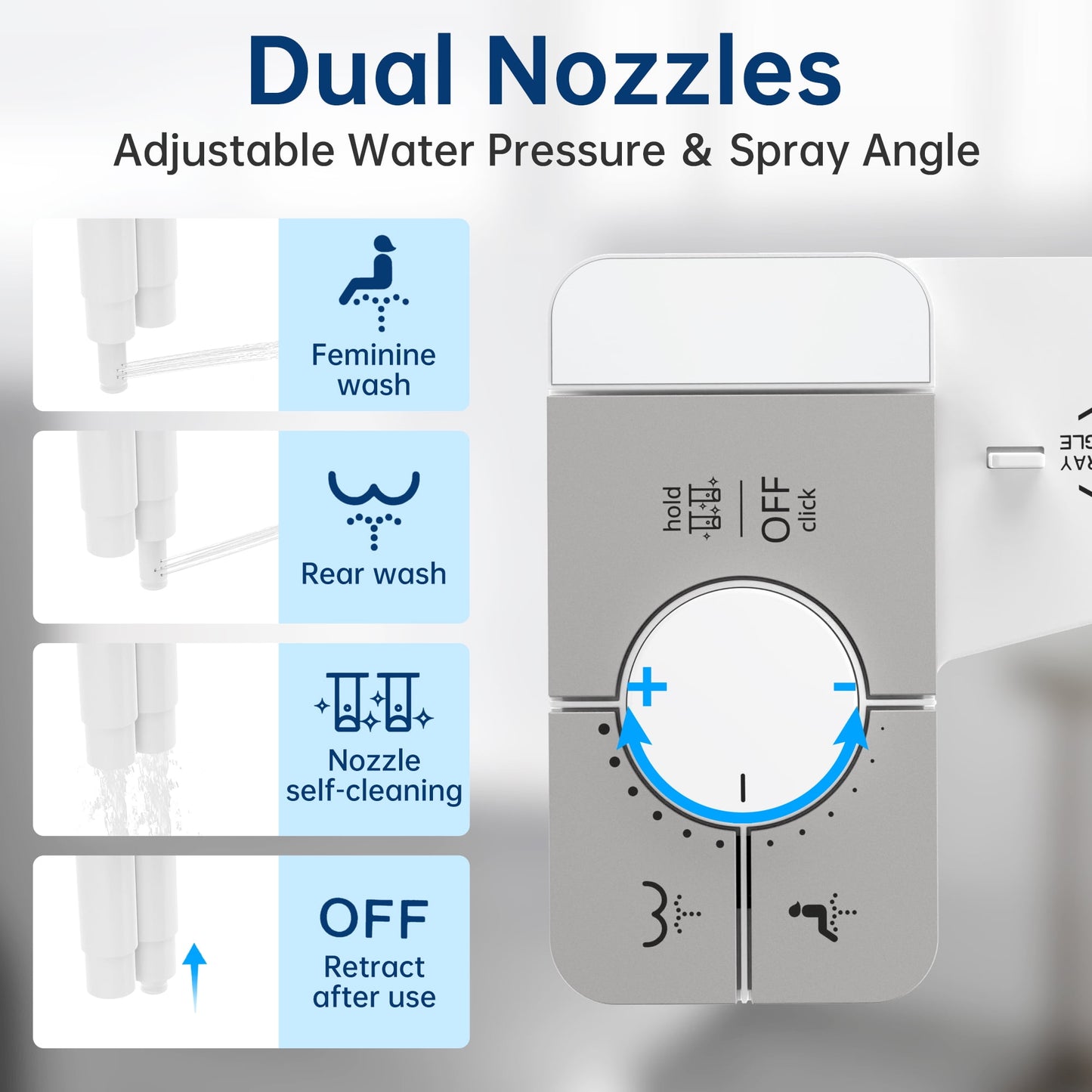 Bidet Attachment for Toilet Self Cleaning Dual Nozzles, Adjustable Water Pressure, Feminine & Rear Wash, Non-Electric Fresh Water Bidet Toilet Seat Attachment B020