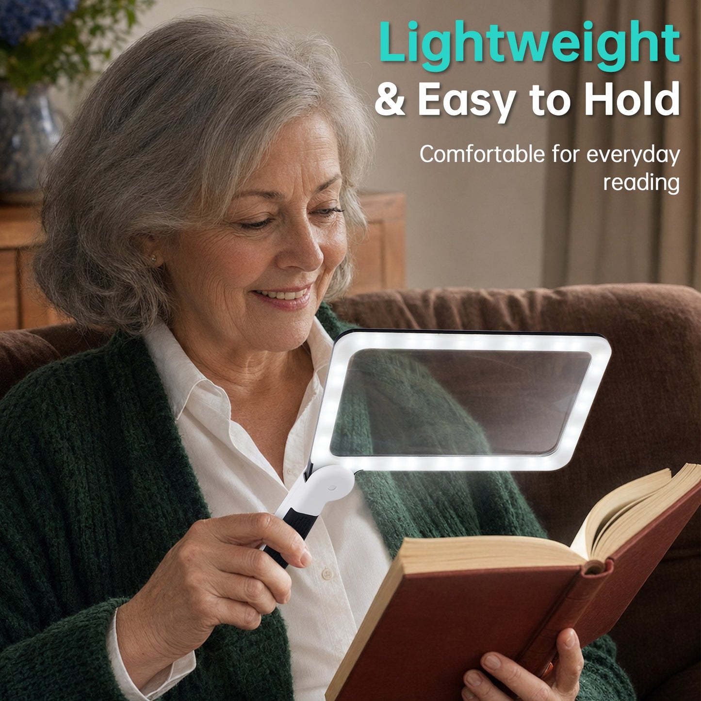 Magnifying Glass with Light, Handheld Full Page Magnifier for Reading, Large Folding Lighted Magnifier for Seniors